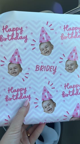 Customer photo review of Pink Happy Birthday Personalised Face Wrapping Paper