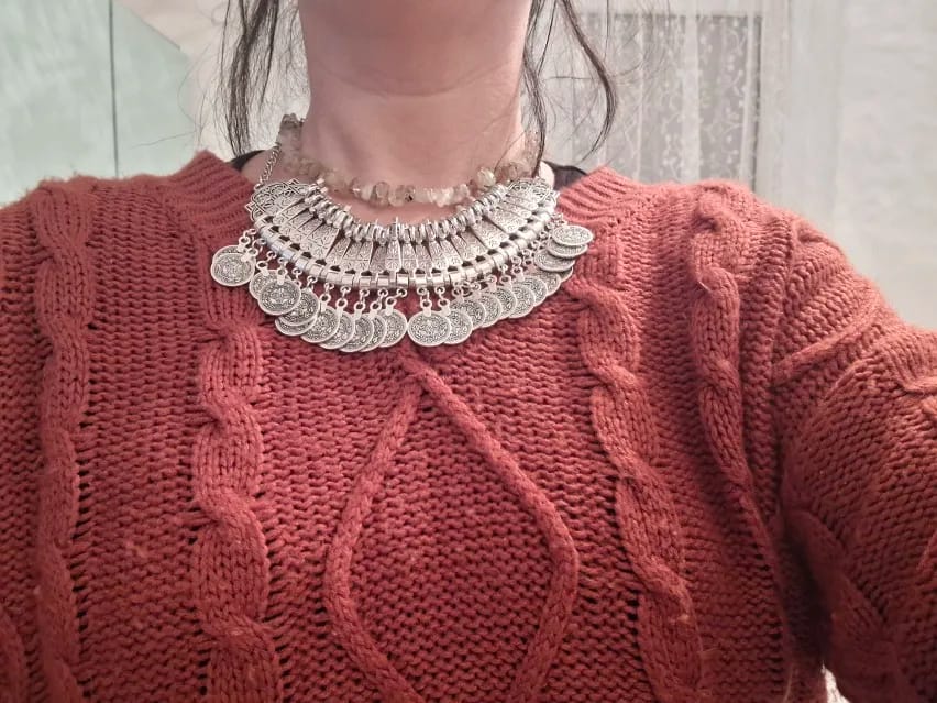 Customer photo review of Antique Metal Necklace Coin Tassel With Tribal Link Chain And Boho Ethnic Accents — Gold | KIMLUD