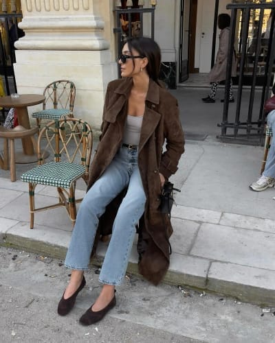 Customer photo review of Molly faux suede Trenchcoat