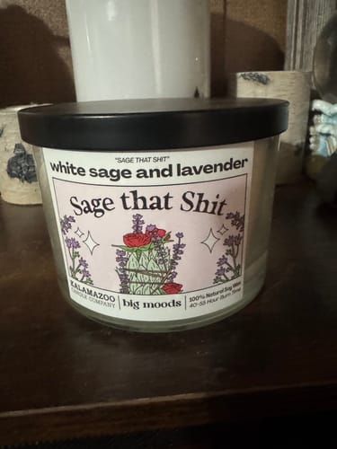 Customer photo review of "Sage That Shit" 3-Wick Soy Candle - Sage & Lavender - 14oz