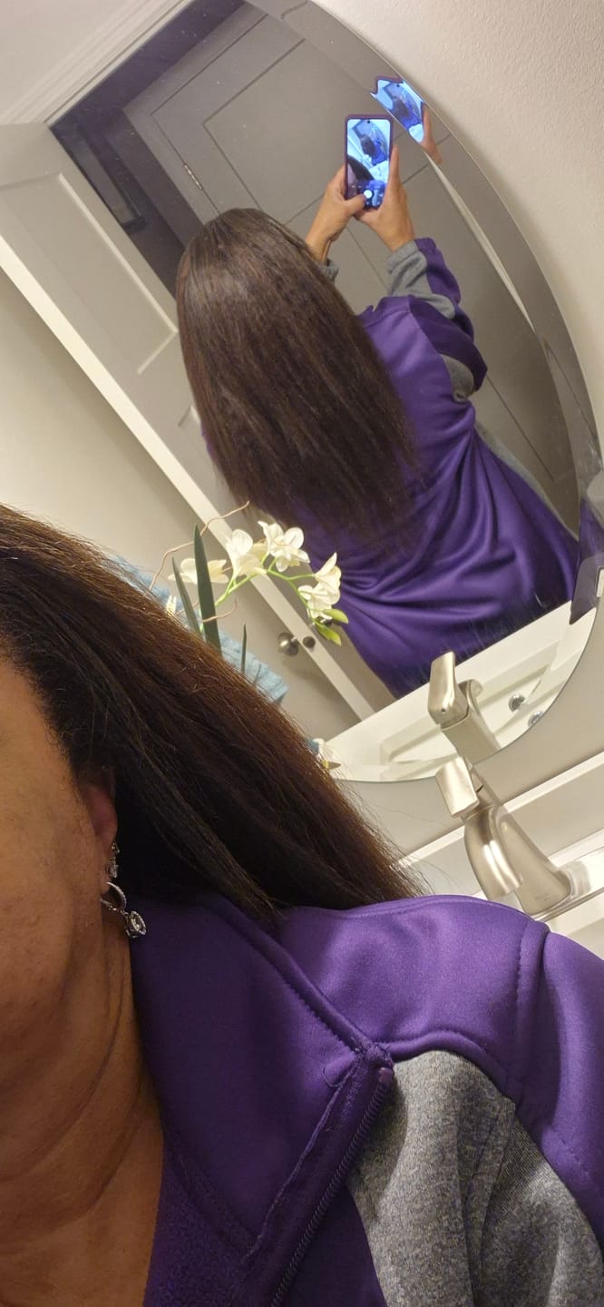 Customer photo review of Ultra Thin Genius Weft Bundle Human Hair Extensions Kinky Straight
