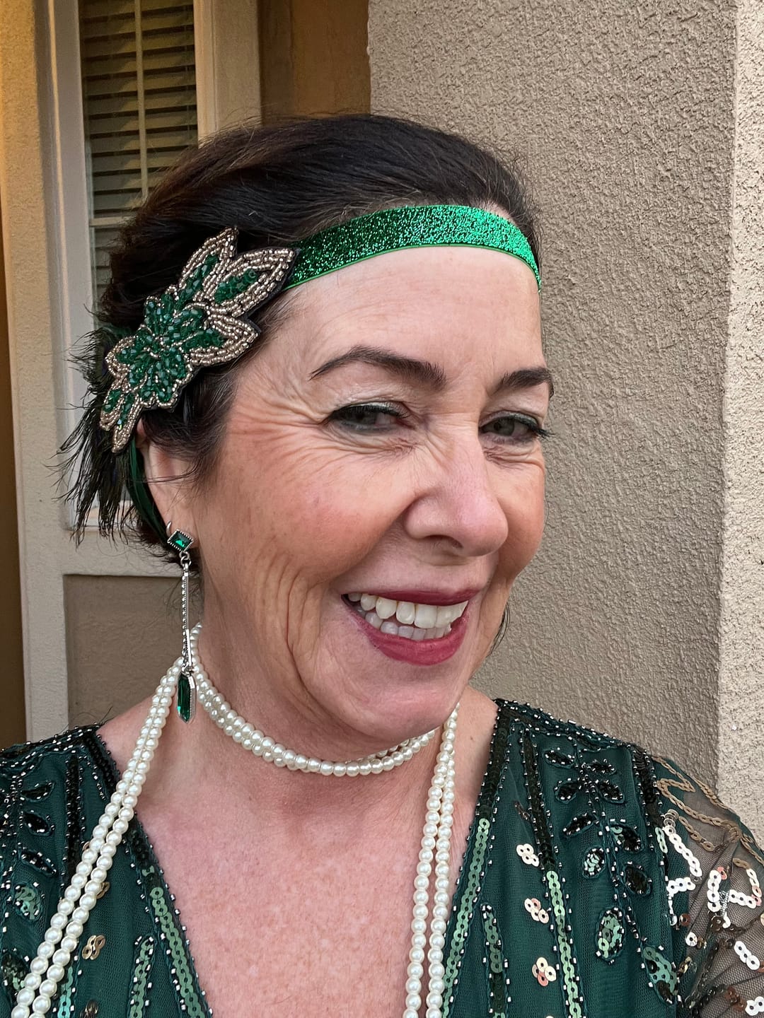 Customer photo review of 1920s Green Peacock Feather Headband