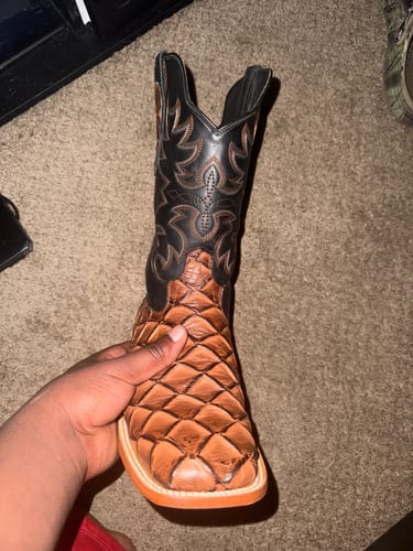 Customer photo review of Cognac Pirarucu Leather Boots - Square Toe