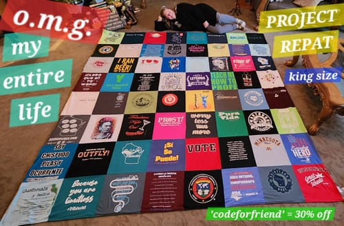 T-shirt quilt with beer, politics themes by Bridget from WI