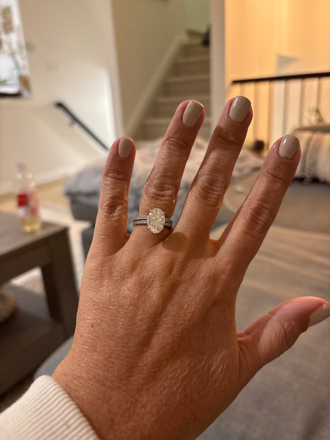 Customer photo review of S925 4.0 Carat Oval Cut Wedding Ring Set With Hidden Halo Promise Ring Classic Half Wedding Band