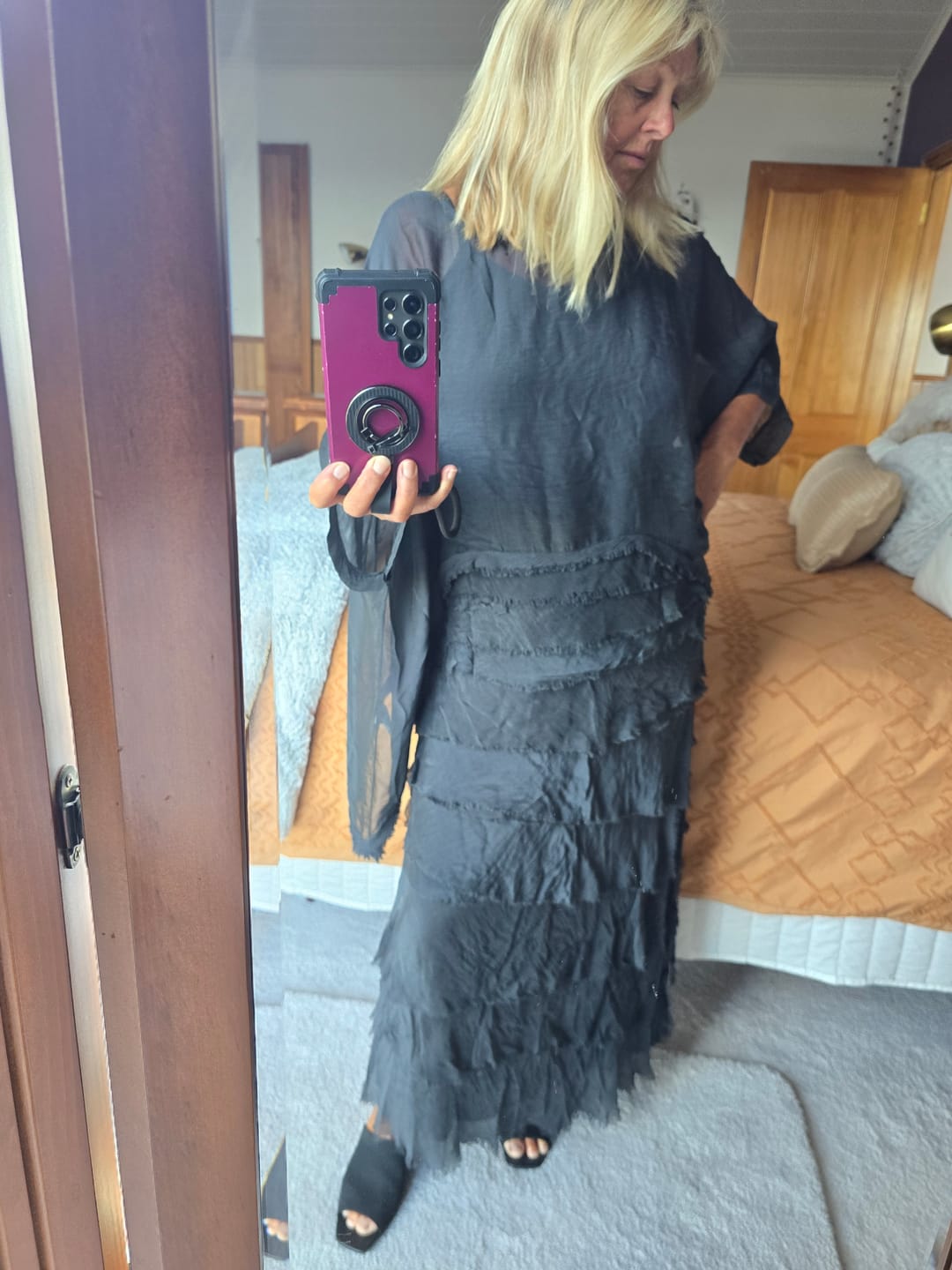 Customer photo review of Fifi Silk Skirt in Granite