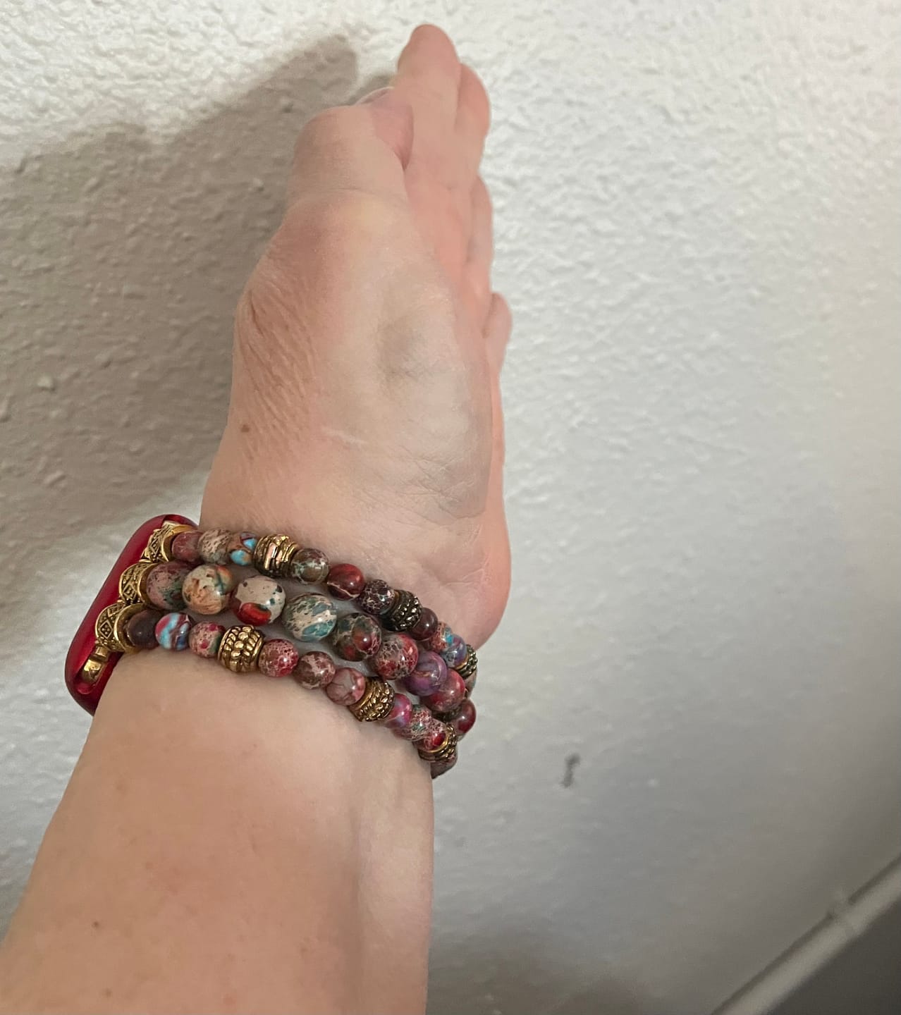 Customer photo review of Crimson Jasper Stretch Apple Watch Strap