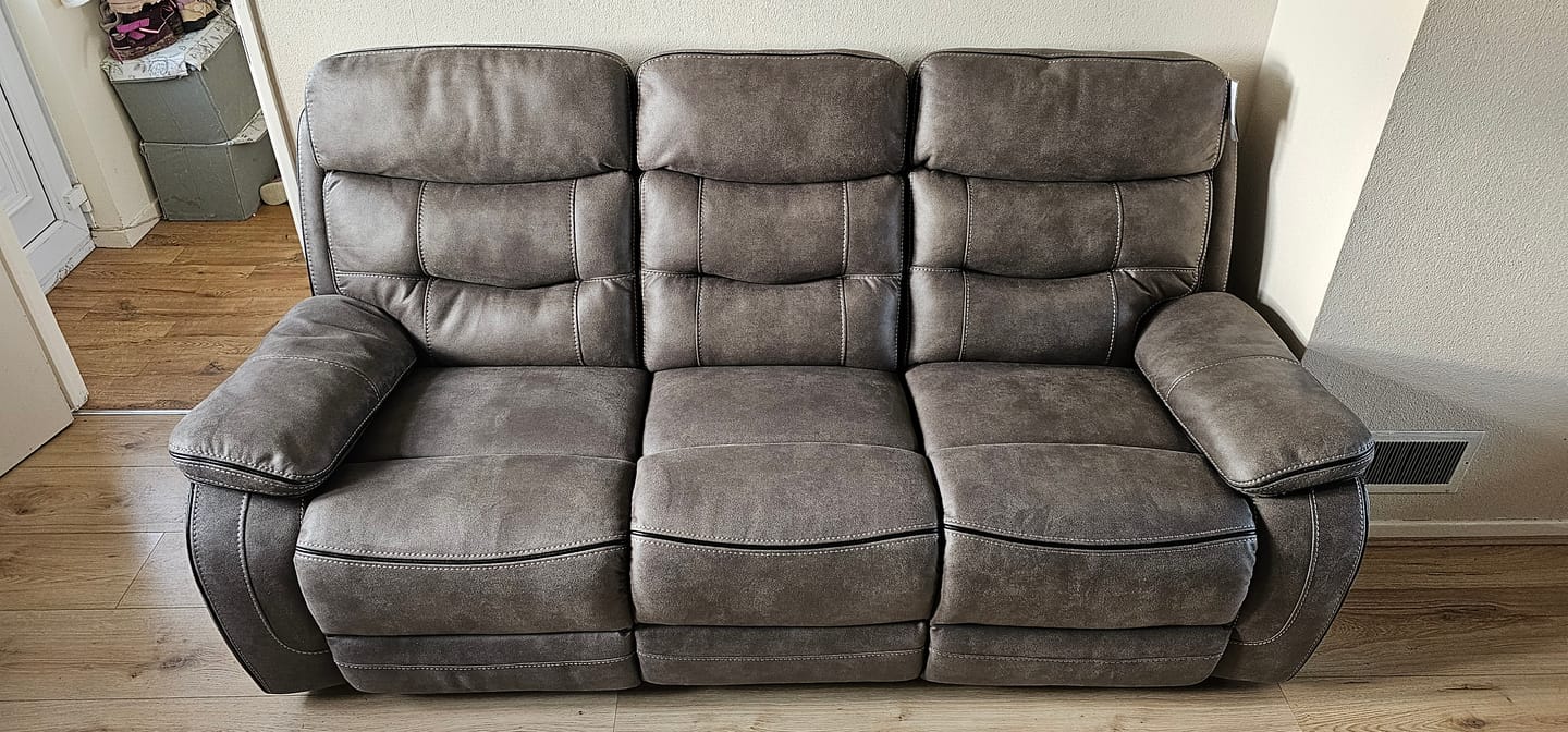 Customer photo review of Noah 3 Seater Grey Fabric Recliner Sofa