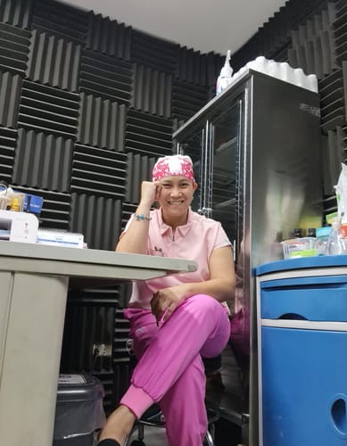 Customer photo review of Zip Up Polo MoveTech® Scrub Top - Women / Taffy