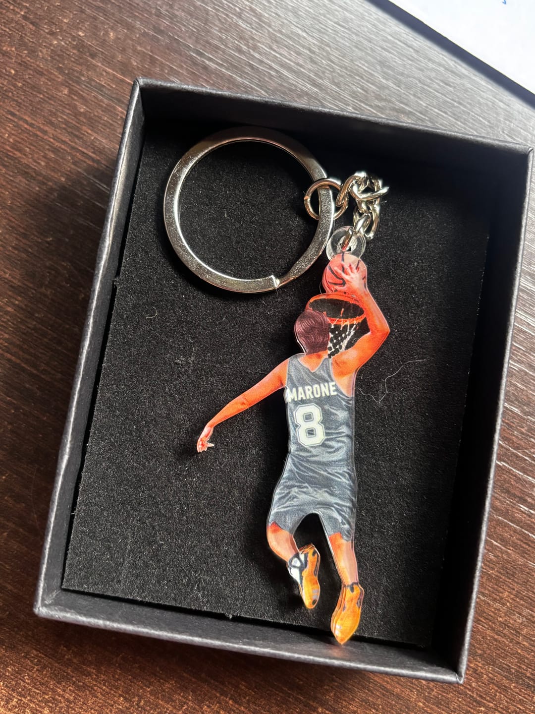 Customer photo review of Personalized Basketball Player Jumping Dunking Keychain-Gift For Basketball Lovers