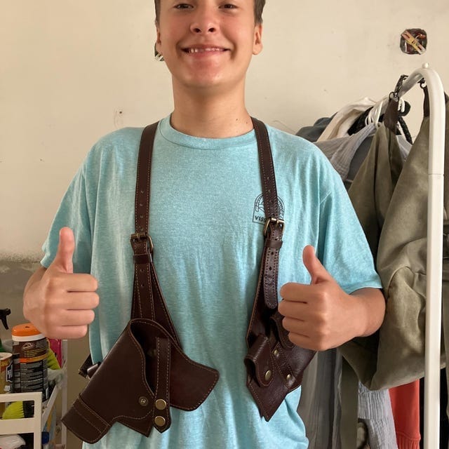 Customer photo review of Cowhide Leather Vertical Concealed Holster Right and Left Handers Universal Size