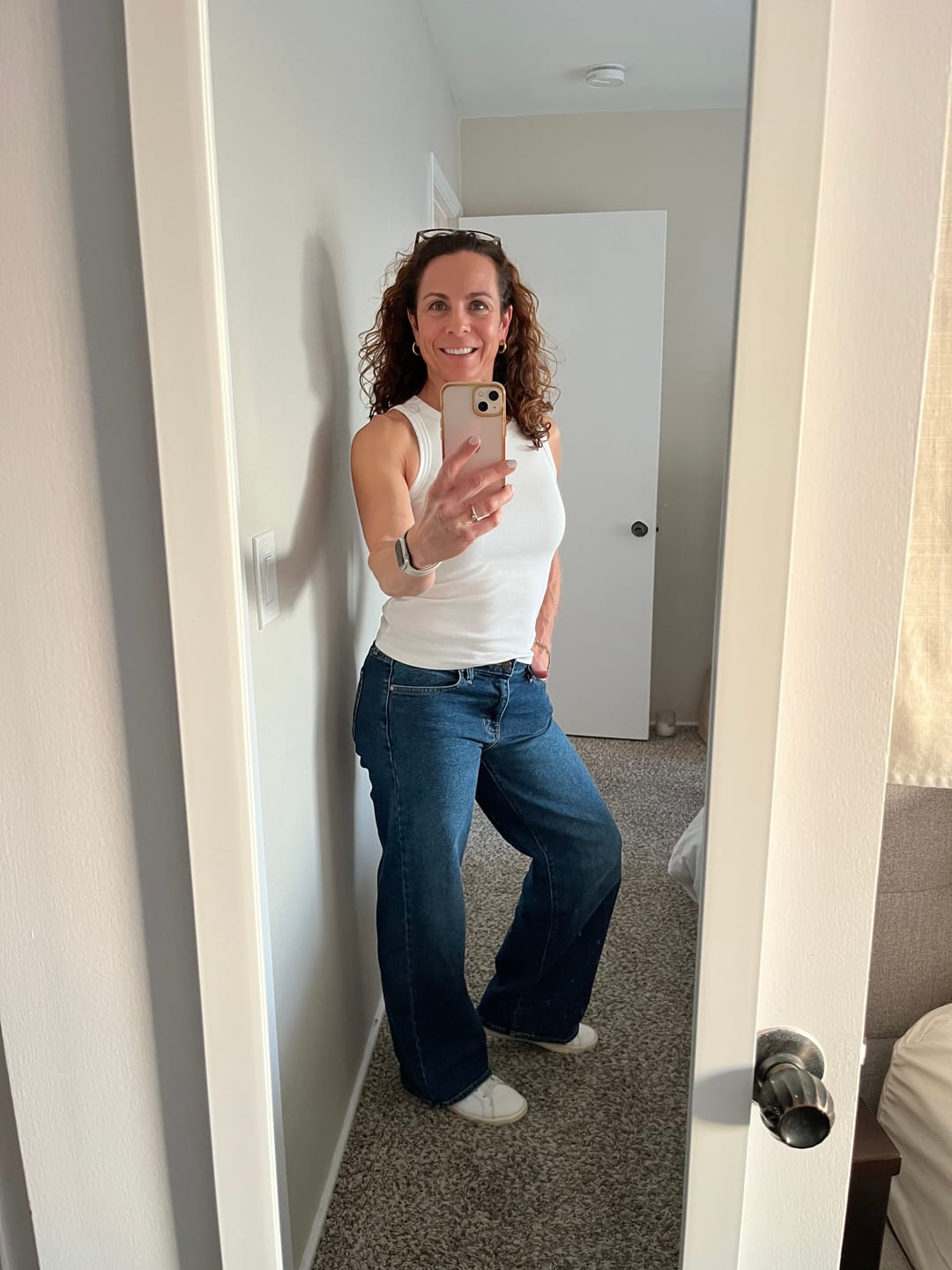 Customer photo review of MIDRISE SLIM WIDE LEG DENIM JEANS WITH LIGHT STRETCH