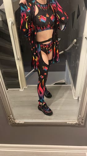 Customer photo review of Burning Desire Chaps Pants & Shorts Set