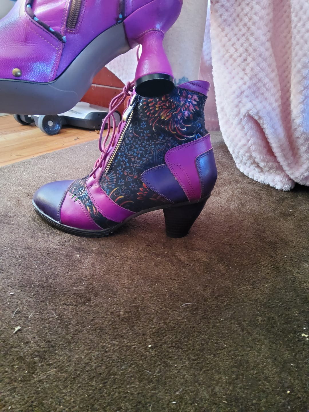 Customer photo review of Retro Handmade Leather Patchwork Ankle Boots