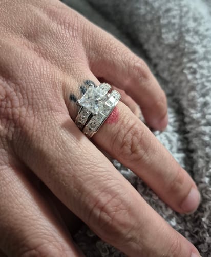 Customer photo review of Princess Cut Moissanite Staircase Channel Set Engagement Ring