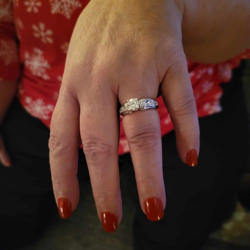 Elizabeth B. review of Moissanite With Channel Set Sapphire Accents Engagement Ring image 1 out of 1