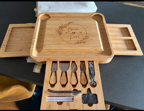 Customer photo review of Personalised Pull-Out Three-Drawer Cheese Board & Knife Tools Set with Fruit Tray