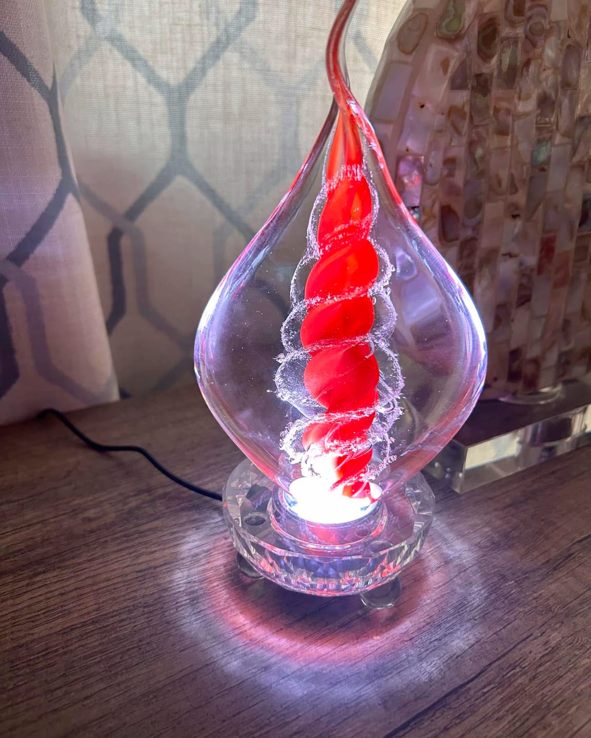 Customer photo review of Illuminated Memorial Glass Flame with Cremation Ashes