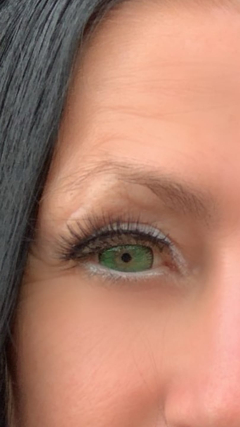 Customer photo review of Vega Bright Forest Green Prescription Colored Contact Lenses