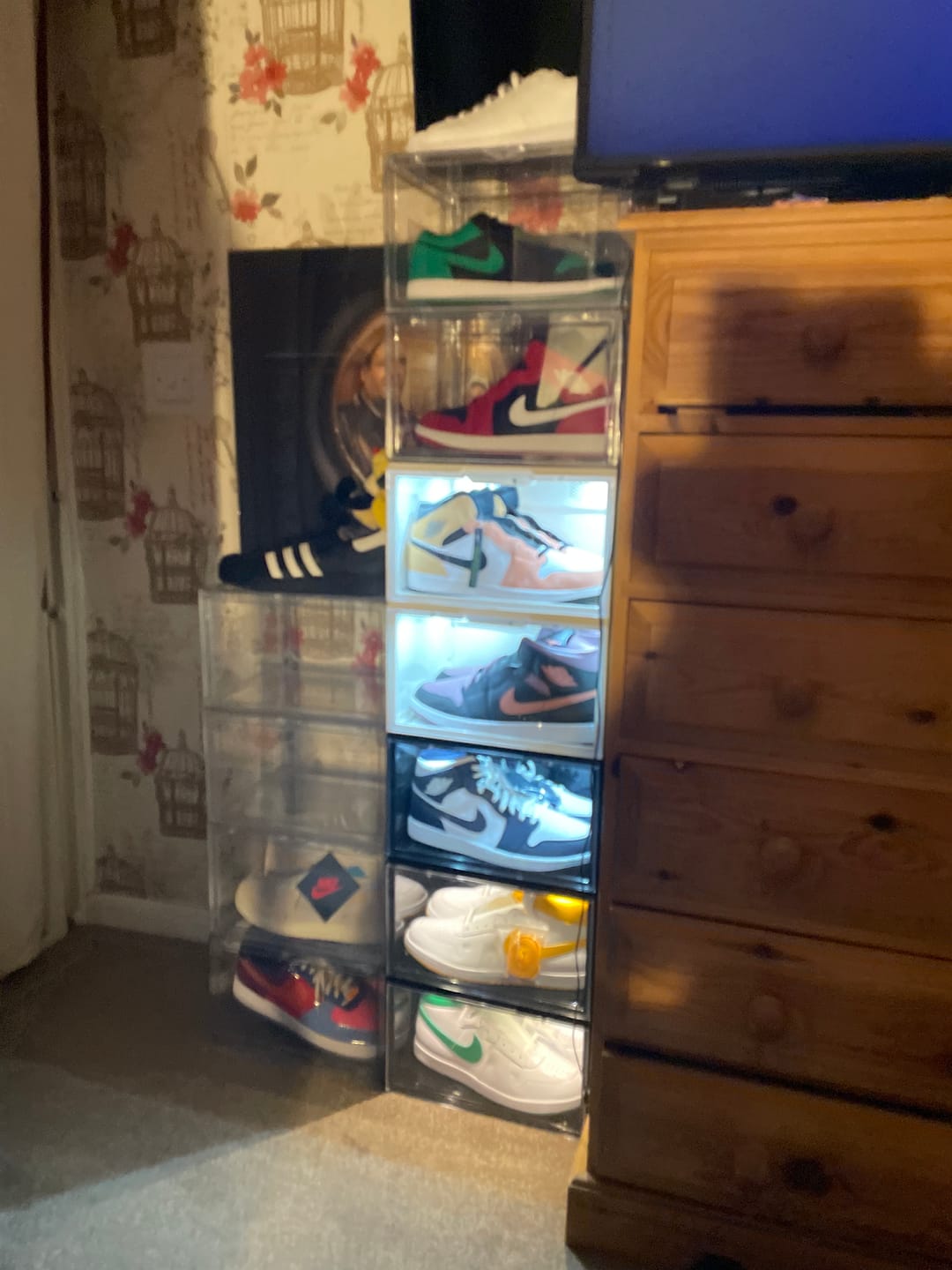 Customer photo review of STACK V1 Sneaker Display Crates - Clear (2 Pack)