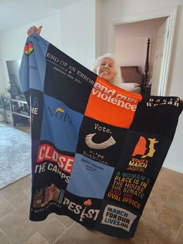 T-shirt quilt with politics, social justice themes by Lea from IL