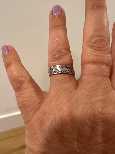 Customer photo review of Personalized Wings Memorial Rings Set of 2 Stacking Ring