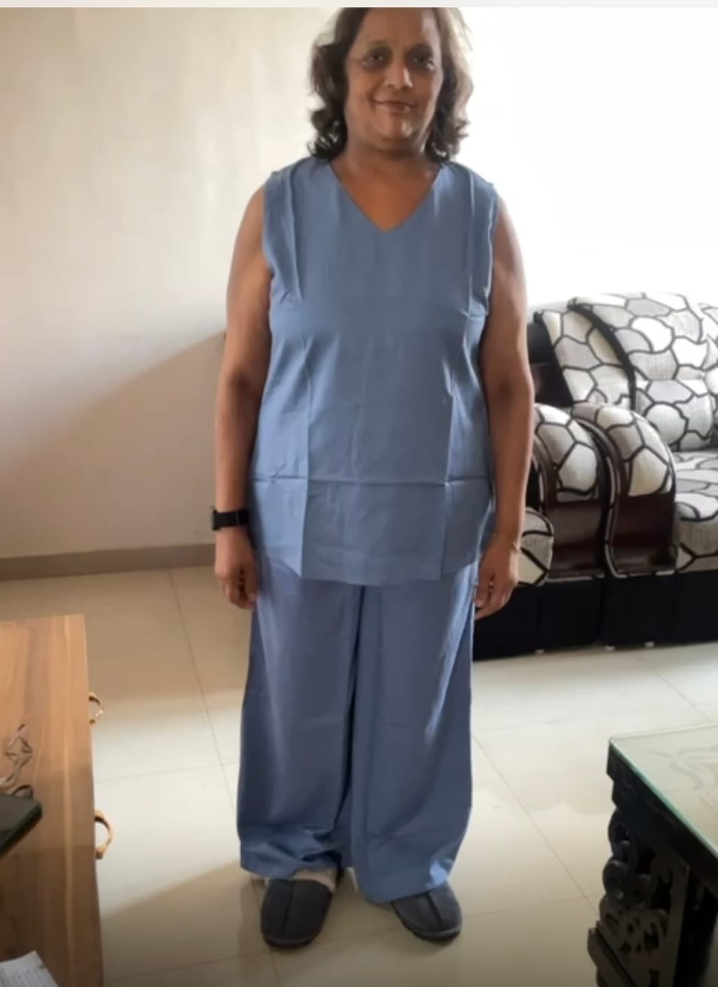 Customer photo review of English Blue V-Neck Sleeveless Top