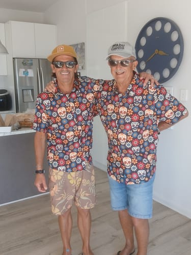 Customer photo review of Men's Sugar Skull Punk Rock Holiday Cool Beach Short Sleeve Summer Shirt
