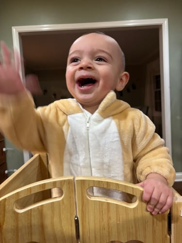 Customer photo review of Plum 3-in-1 Foldable Kitchen Tower, Step Stool & Chalkboard for Toddlers