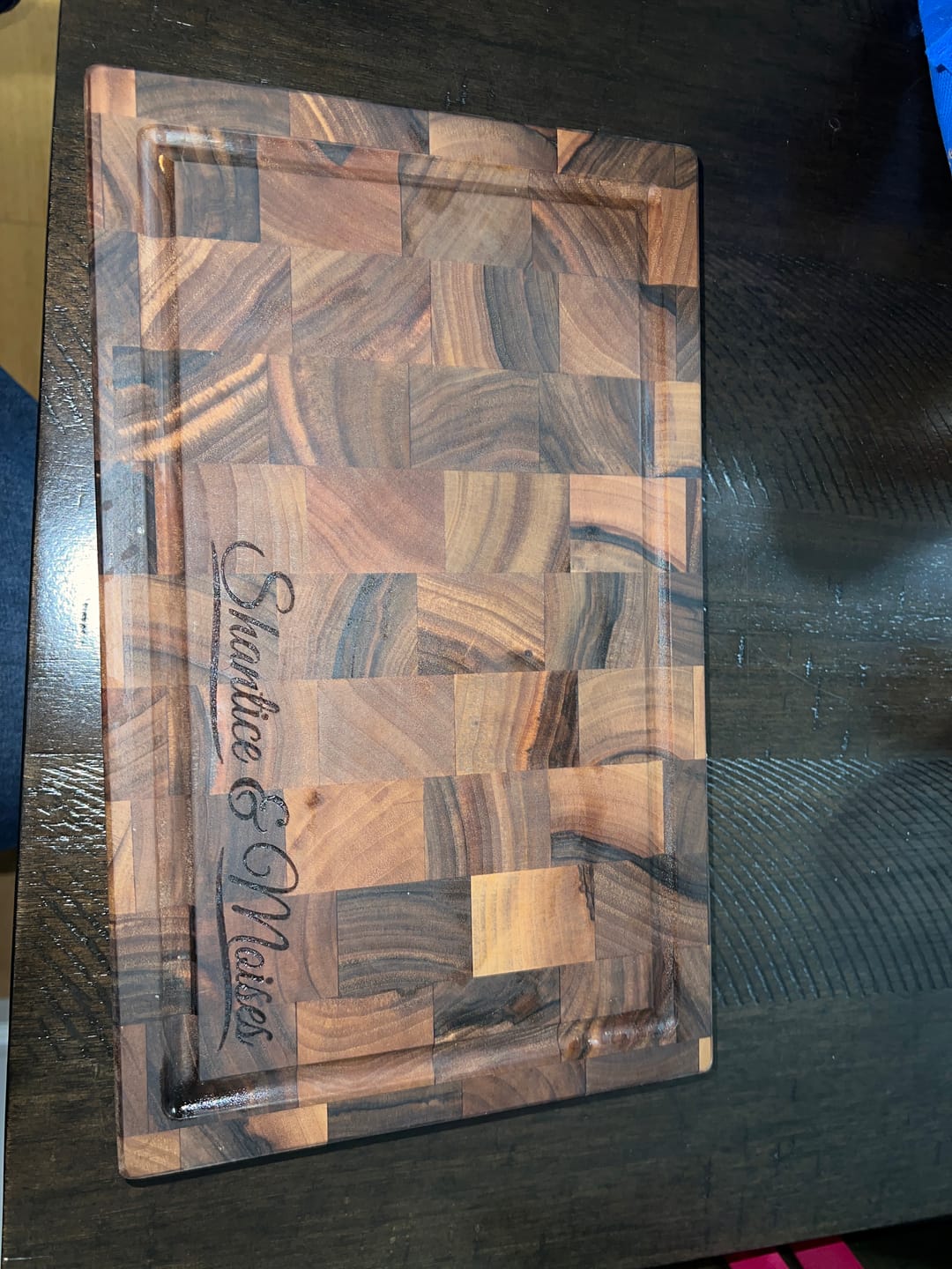 Customer photo review of Personalized Double-sided Walnut  End Grain Cutting Board