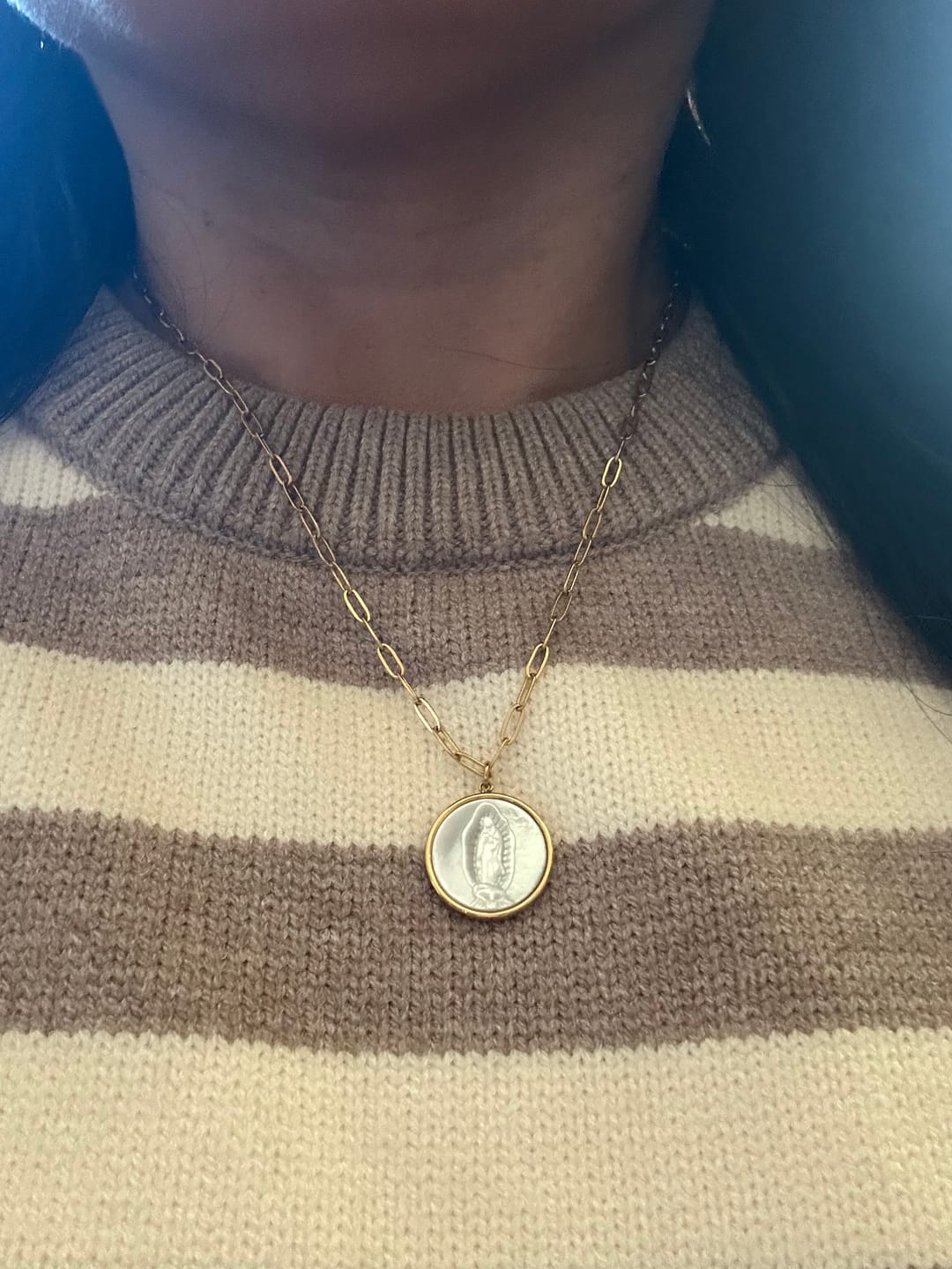 Customer photo review of Mother Mary Pearl Necklace
