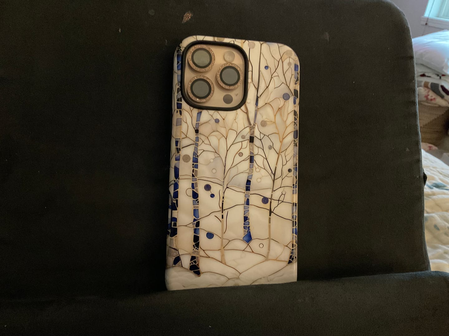 Customer photo review of Magical Winter Forest Stained Glass Design iPhone Case
