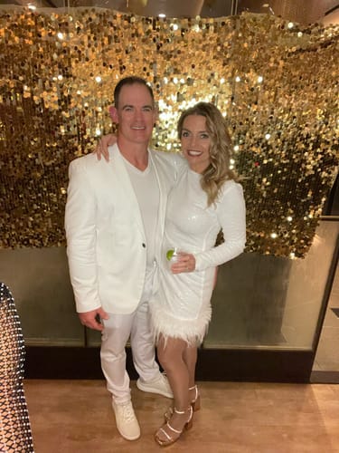 Customer photo review of Party Must-have Sequin Long Sleeve Feather Trim Stretch Mini Dress