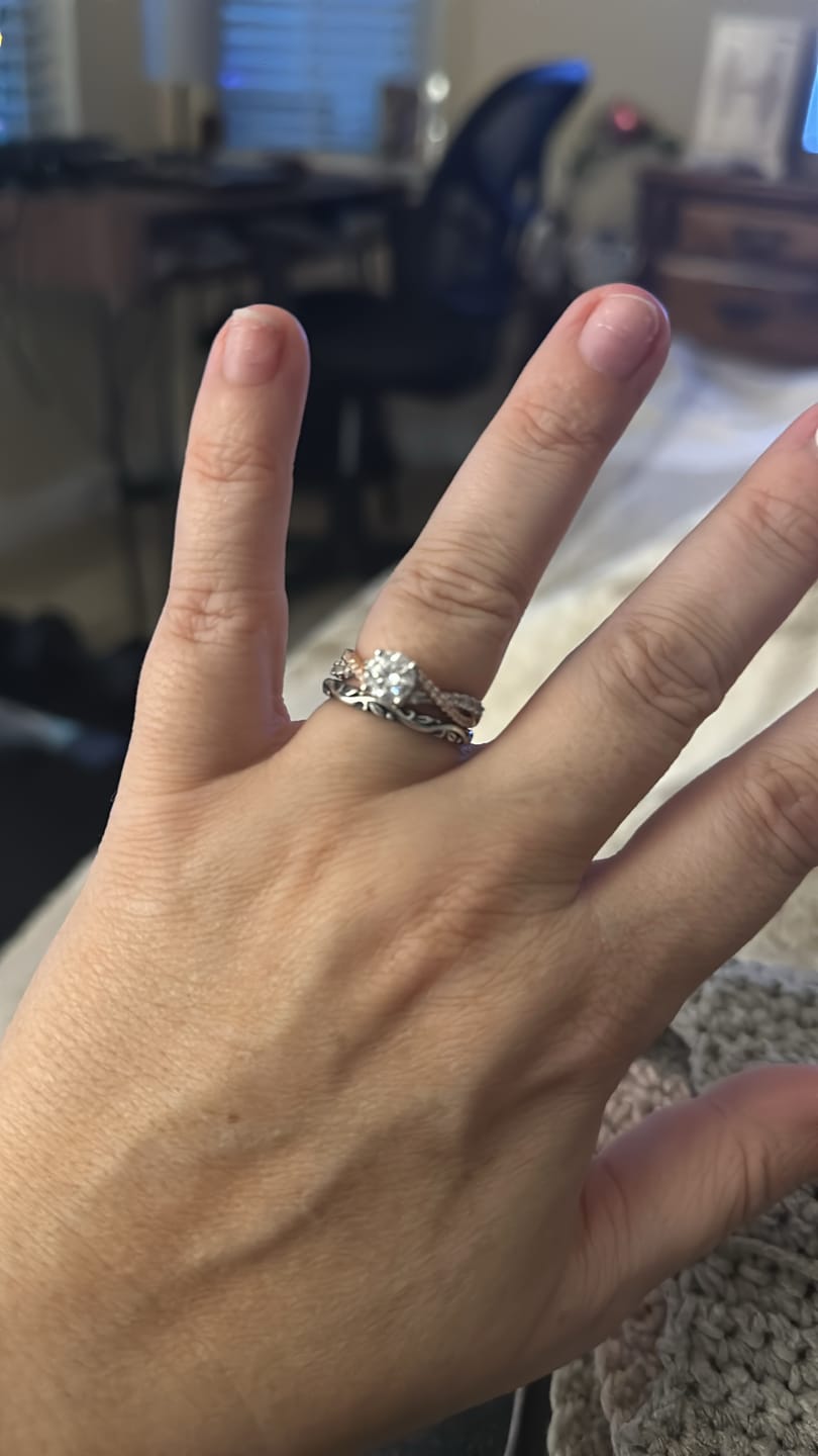 Customer photo review of Curved Pave Moissanite Half Eternity Wedding Band Stackable Ring