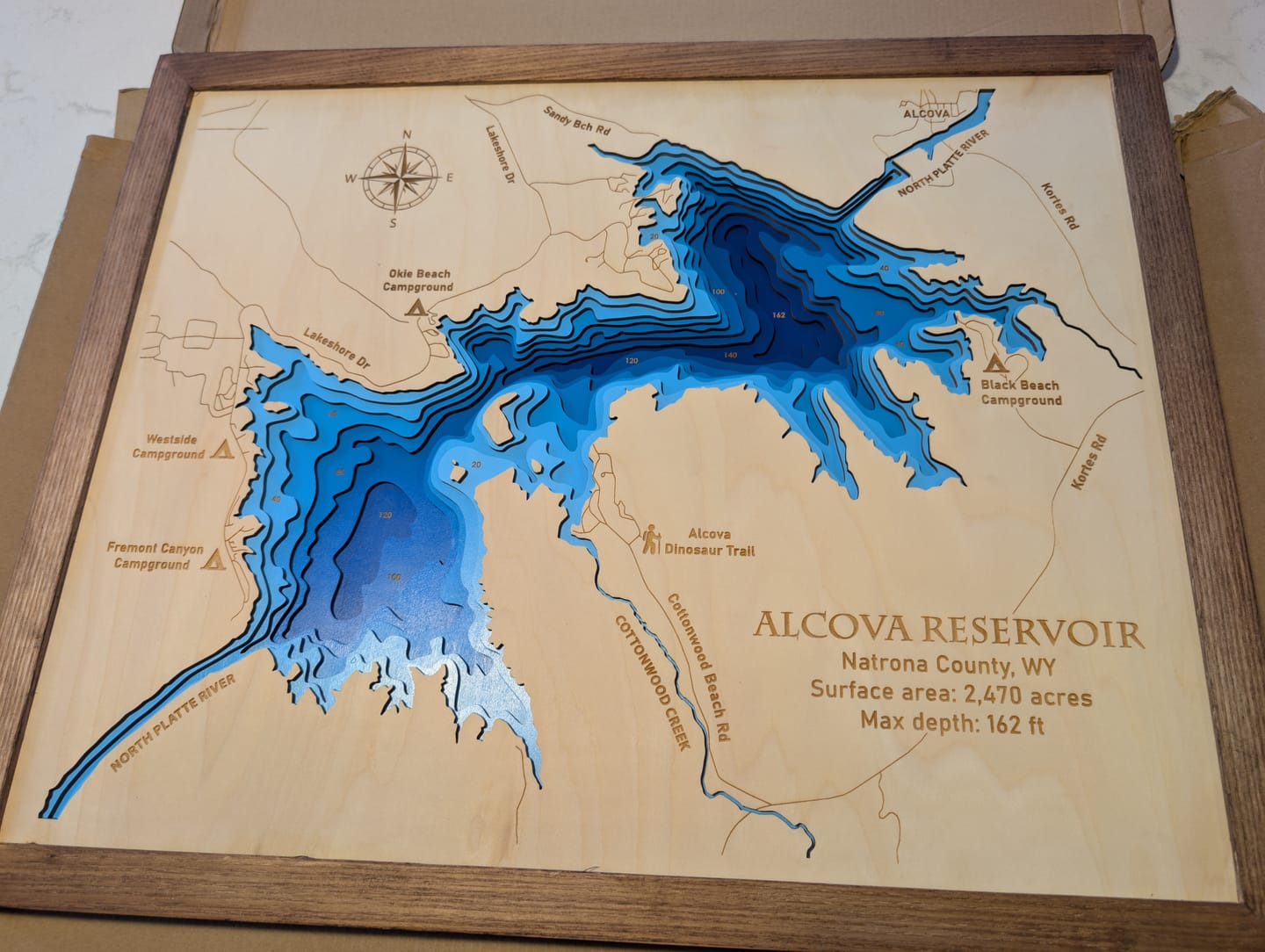 Customer photo review of Custom 3D Wooden Maps - Depth Map Wall Art - Nautical Decor for Lake House, Cabin - Gifts for House Warming