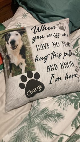 Customer photo review of Personalized Memorial Pet Pillow Have No Fear Hug This Pillow