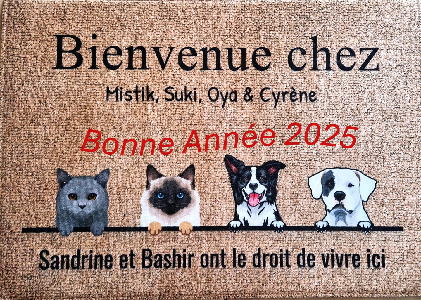 Customer photo review of Tous mes amis à poils - Paillasson personnalisé