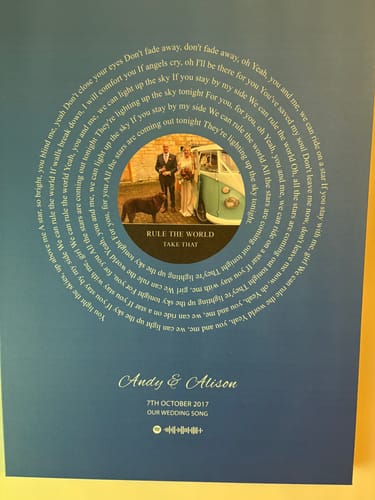 Customer photo review of Custom Music Lyrics Canvas