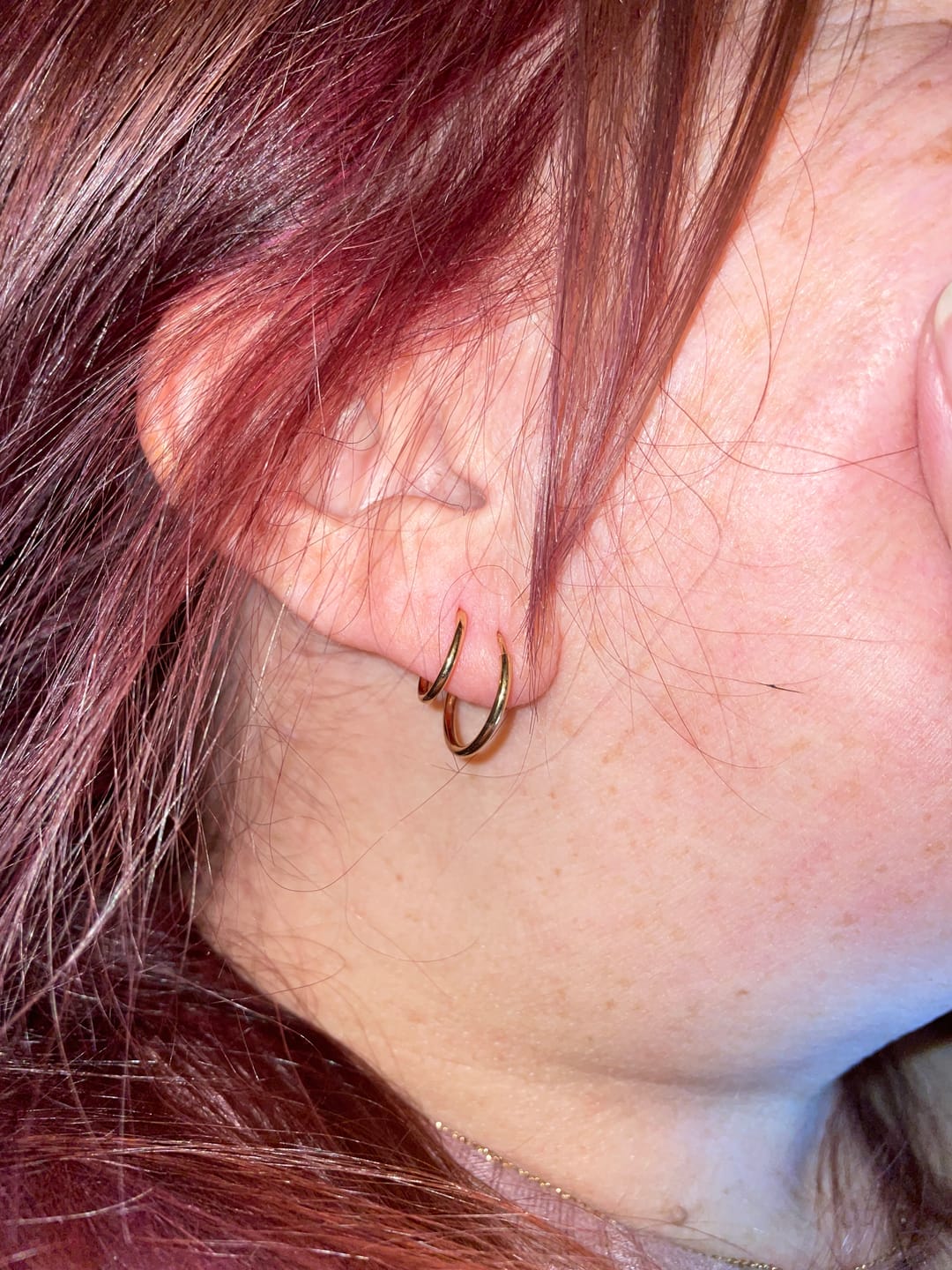 Customer photo review of 14K Gold Sleeper Hoops