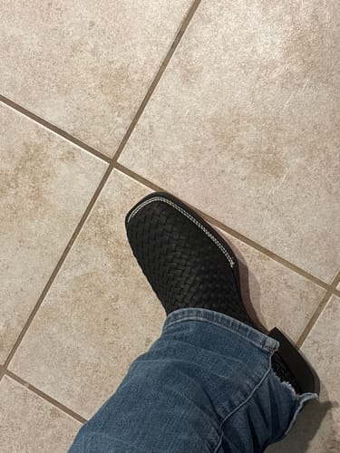 Customer photo review of Black Basketweave Leather Boots- Square Toe