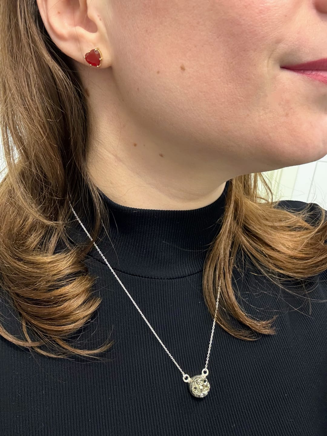 Customer photo review of Carnelian heart earrings