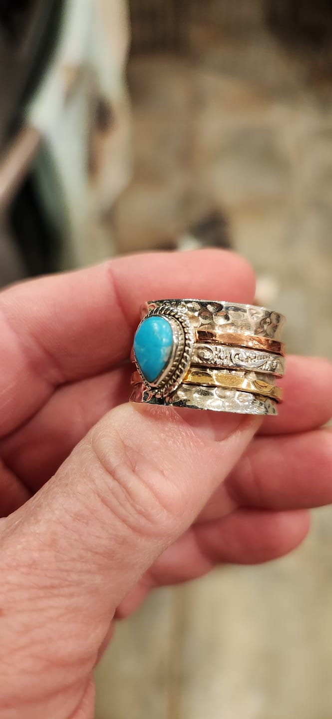 Customer photo review of Teardrop Turquoise Fidget Ring Sterling Silver