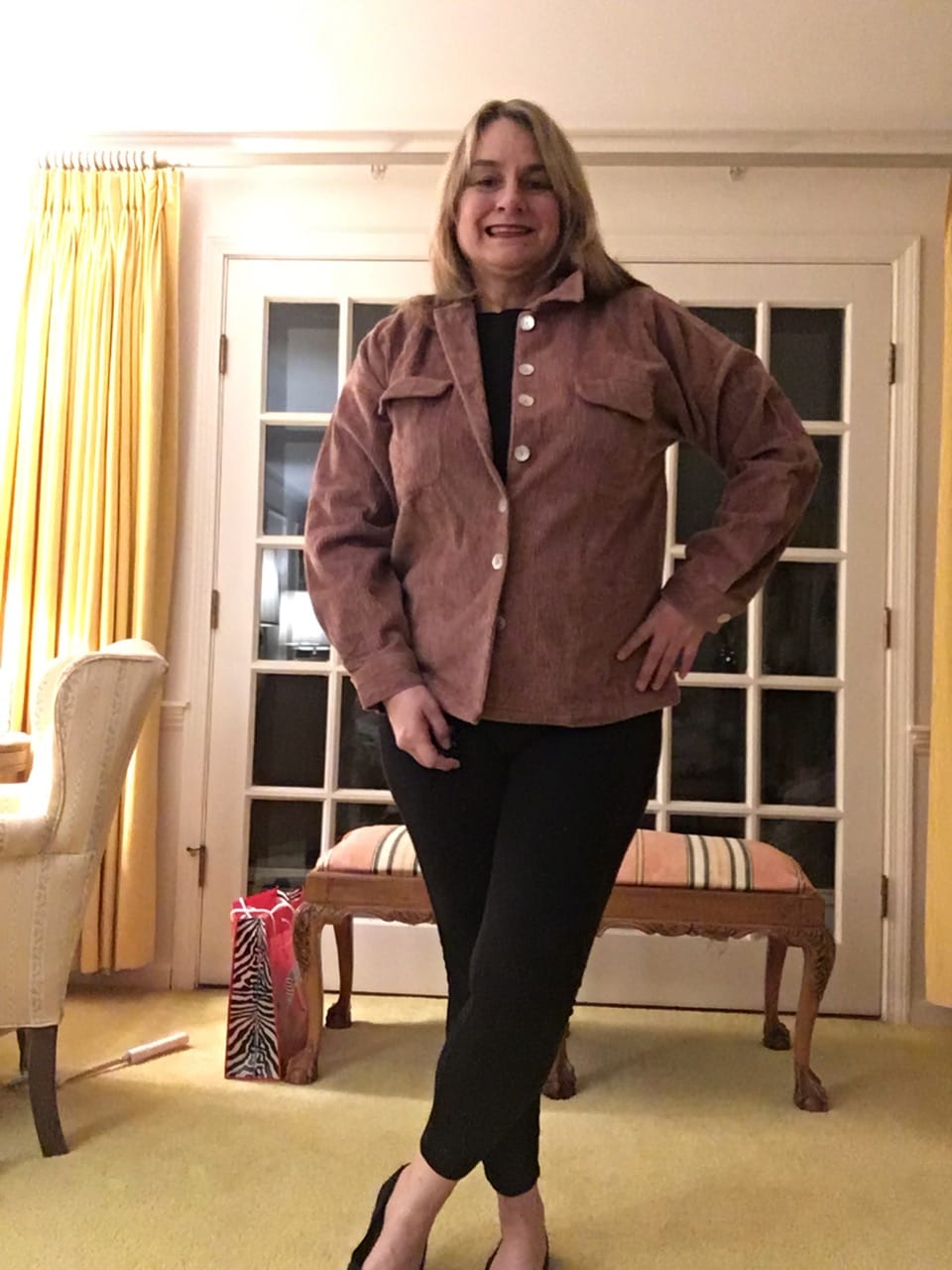 Customer photo review of Mauve Pink Warm Cotton Corduroy Patch Pocket Button-Down Shacket