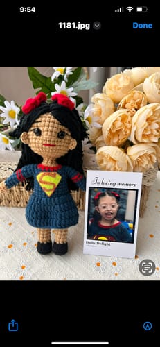 Customer photo review of Dolly® Personalized Crochet Doll with Photo Card
