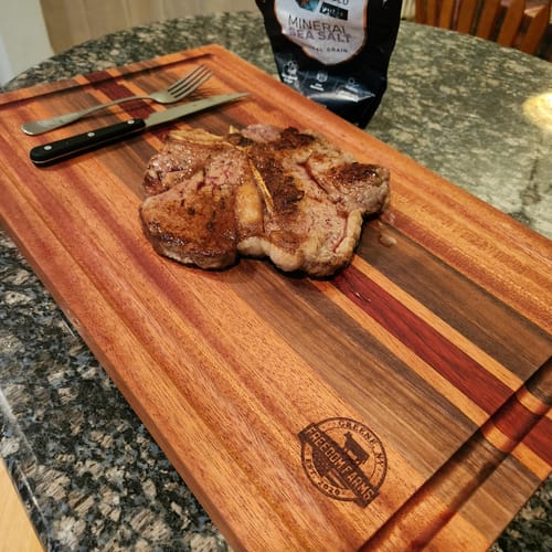 Customer photo review of FREEDOM FARMS CUSTOM-HAND MADE CUTTING BOARD (WITH JUICE GROOVE)
