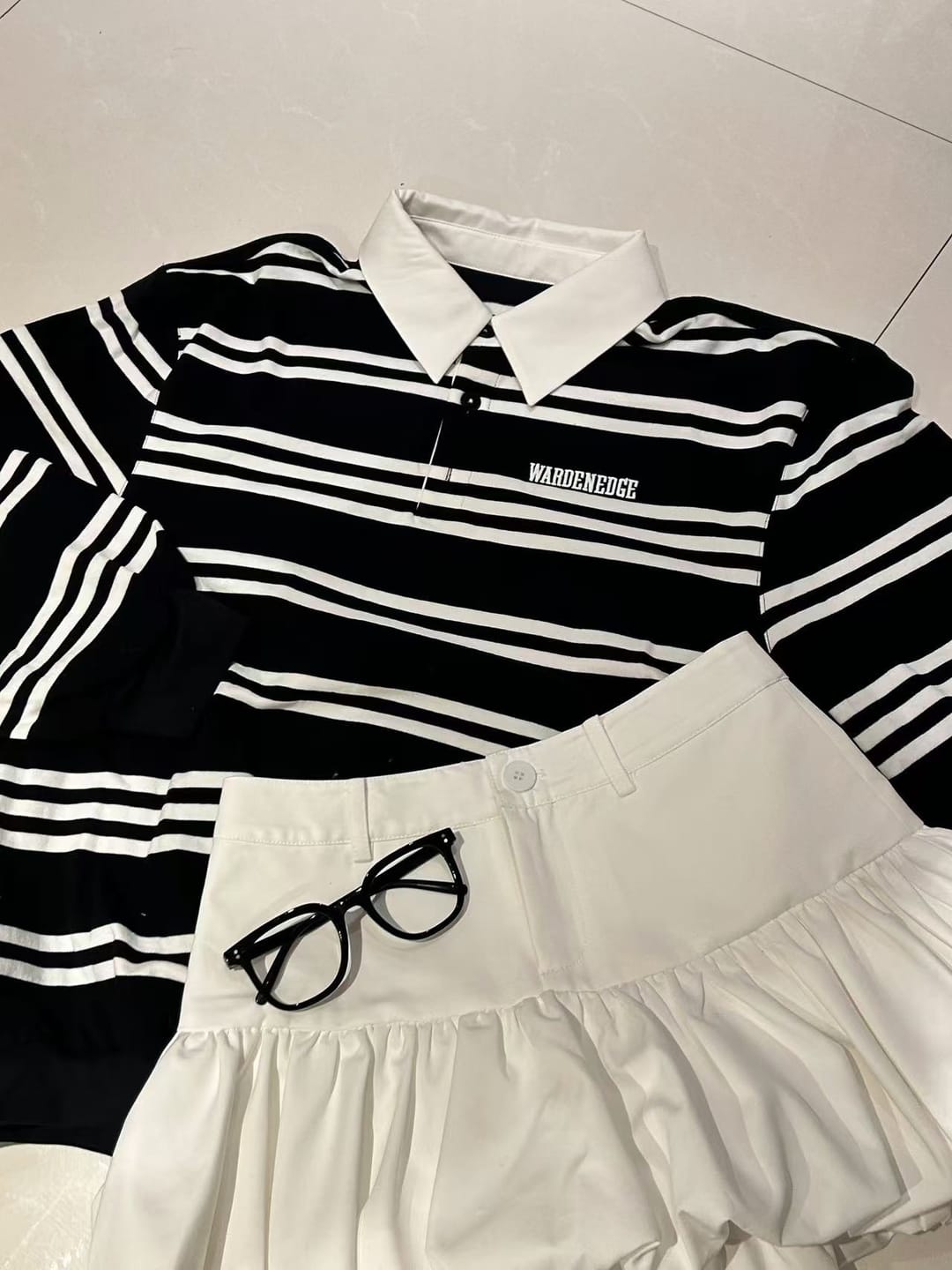 Customer photo review of WARDEN EDGE Black Striped Polo Knit T-Shirt