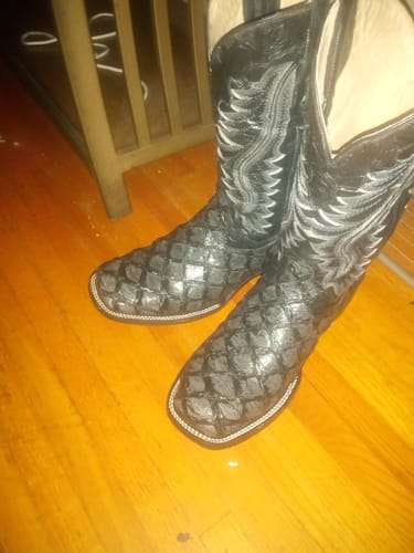 Customer photo review of Midnight Grey Pirarucu Leather Boots - Square Toe