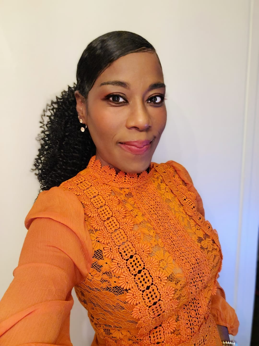 Customer photo review of Nerine Crochet Lace Mesh Jumpsuit - Cognac Brown