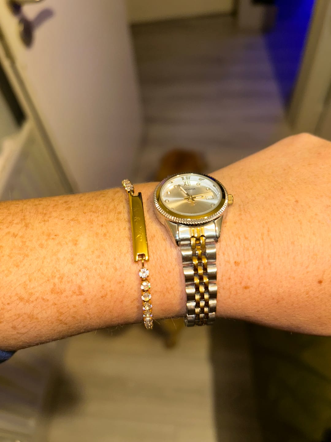 Customer photo review of Engraved Tennis Bracelet Gold