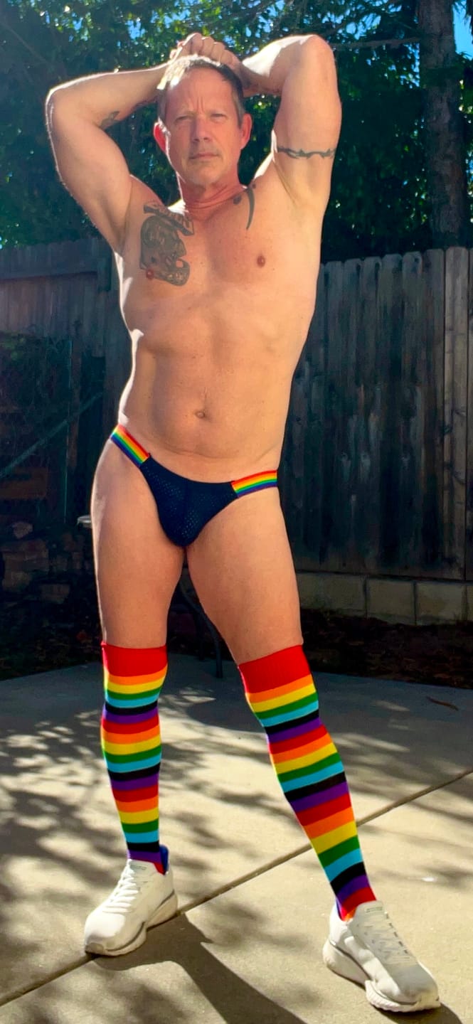 Customer photo review of Men's Sexy Rainbow Pride Mesh Bikini